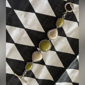 Lucky Brand Silver and Green Stone Chain Bracelet
